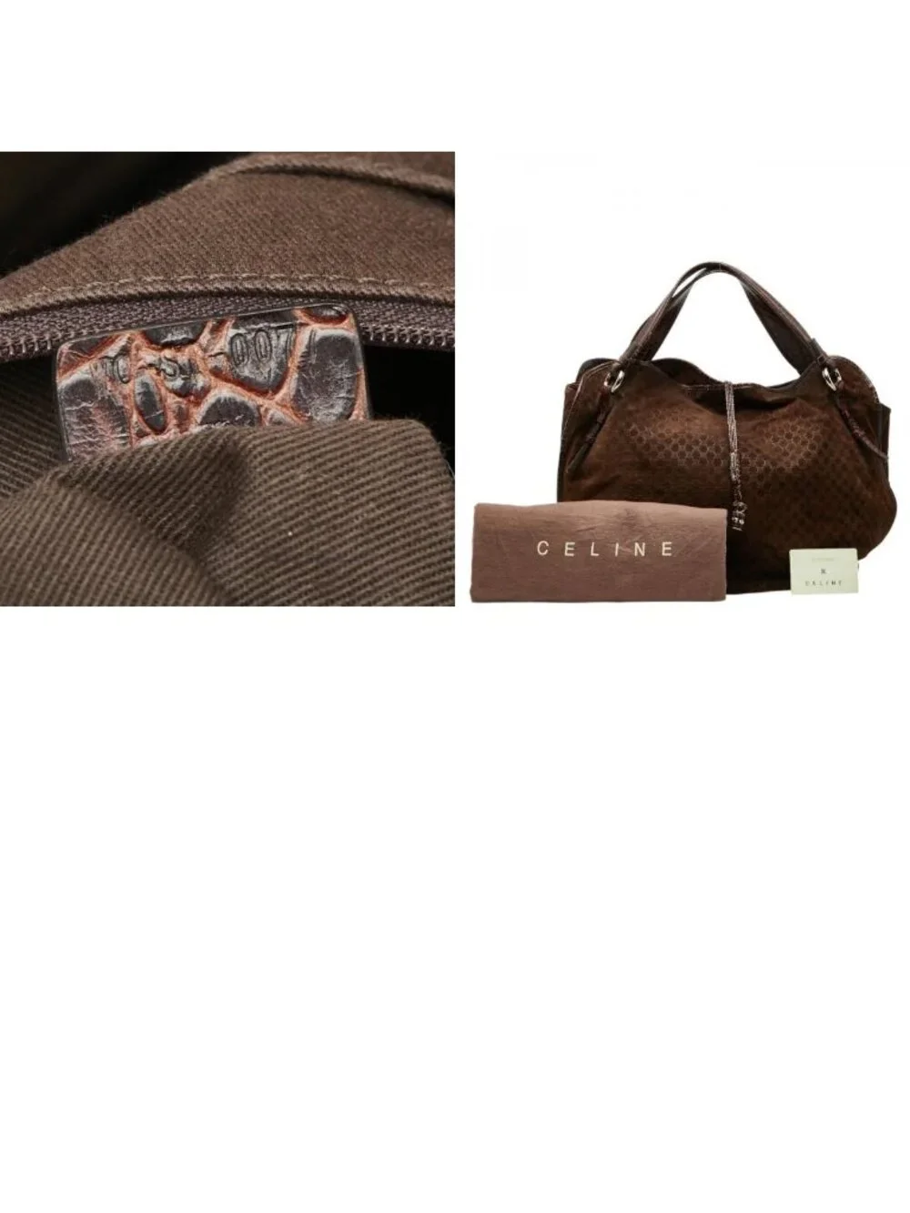 Celine Macadam Bittersweet Croco Embossed Tote Bag Brown Chocolate Leather Suede